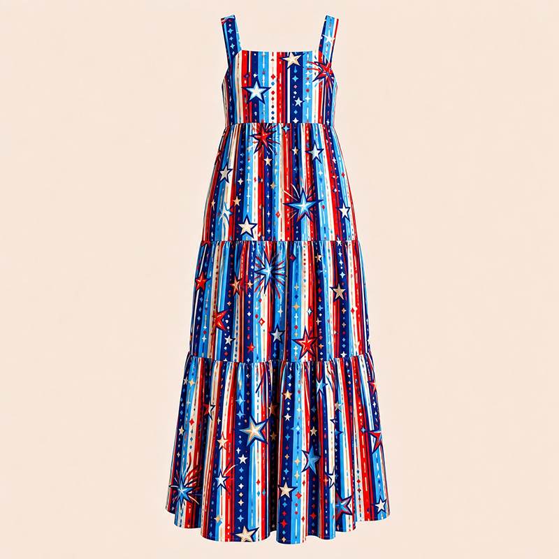 4th Of July Firework Star And Stripe Teacher Slip Dress