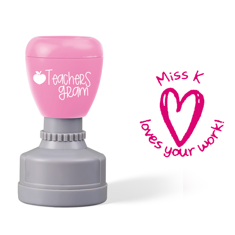 Personalized Name Heart Loves Your Work Teacher Stamp