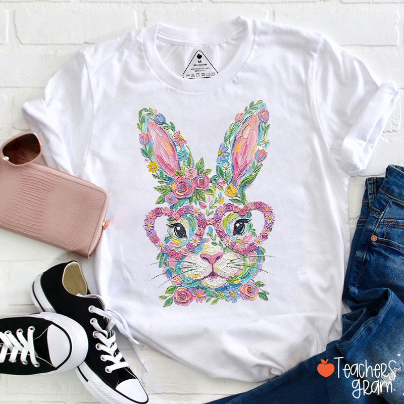 Comfort Colors Spring Floral Bunny Teacher T-Shirt