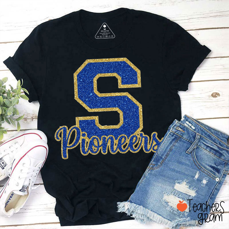 Personalized Faux Glitter Varsity Letter Mascot Sport T-Shirt