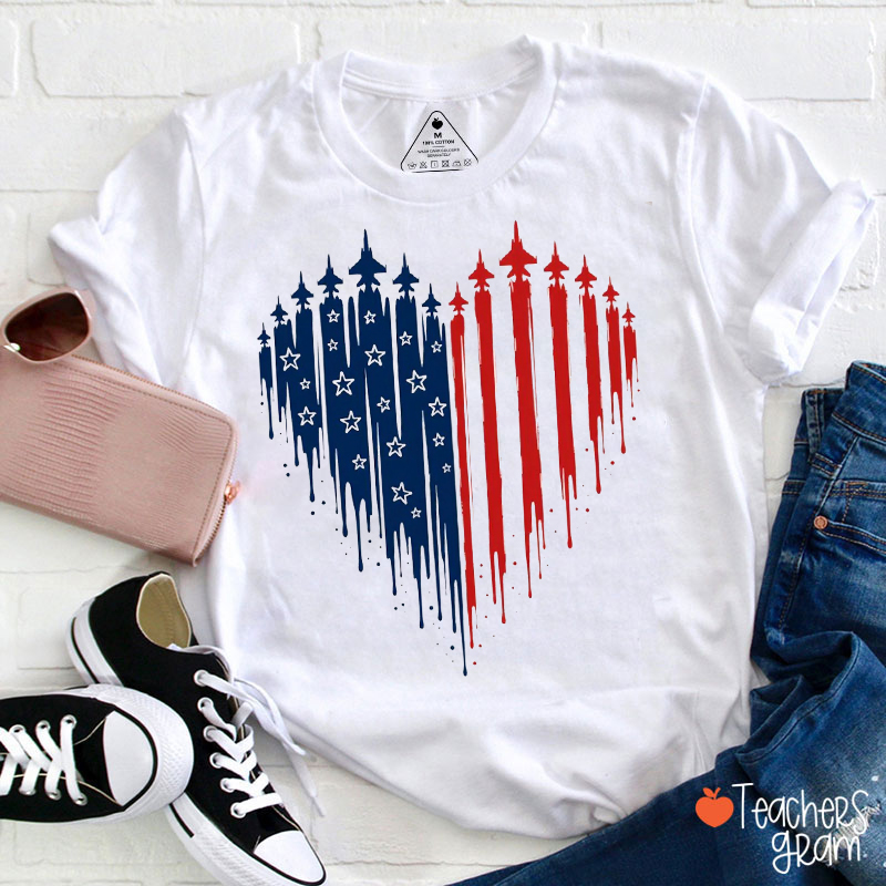 Patriotic American Flag Heart Teacher T-Shirt