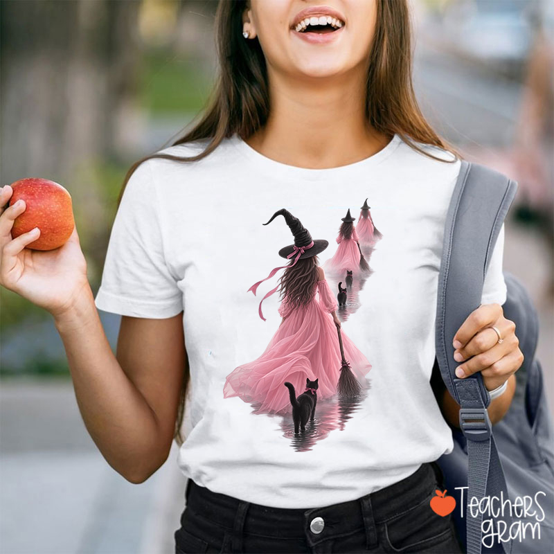 Witch In A Pink Tulle Dress With A Dreamy Atmospheric Vibe Teacher T-Shirt
