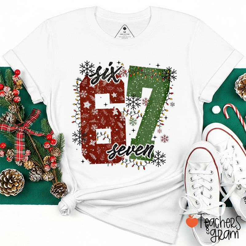 Six Seven Christmas Lights Teacher T-Shirt