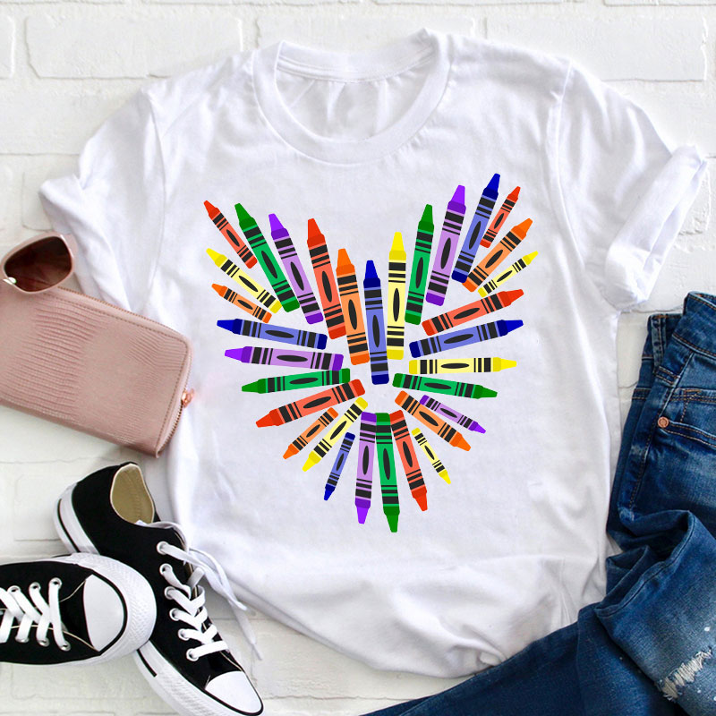 Colorful Crayon Hearts Teacher T-Shirt