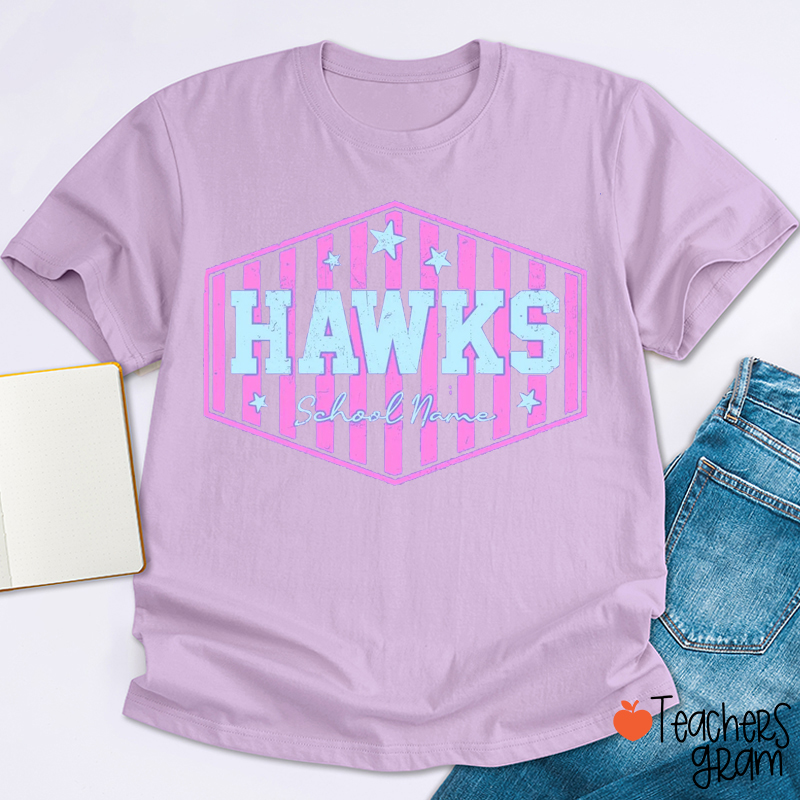 Personalized Mascot Striped Preppy Teacher T-Shirt