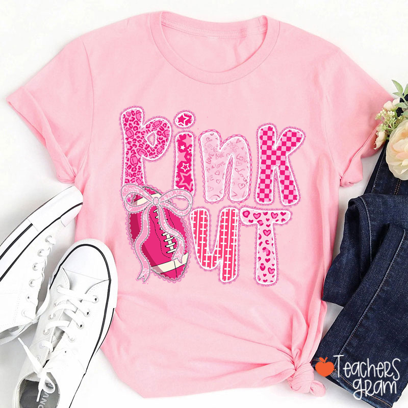 Personalized Sport Pink Out Lace Bow Teacher T-Shirt