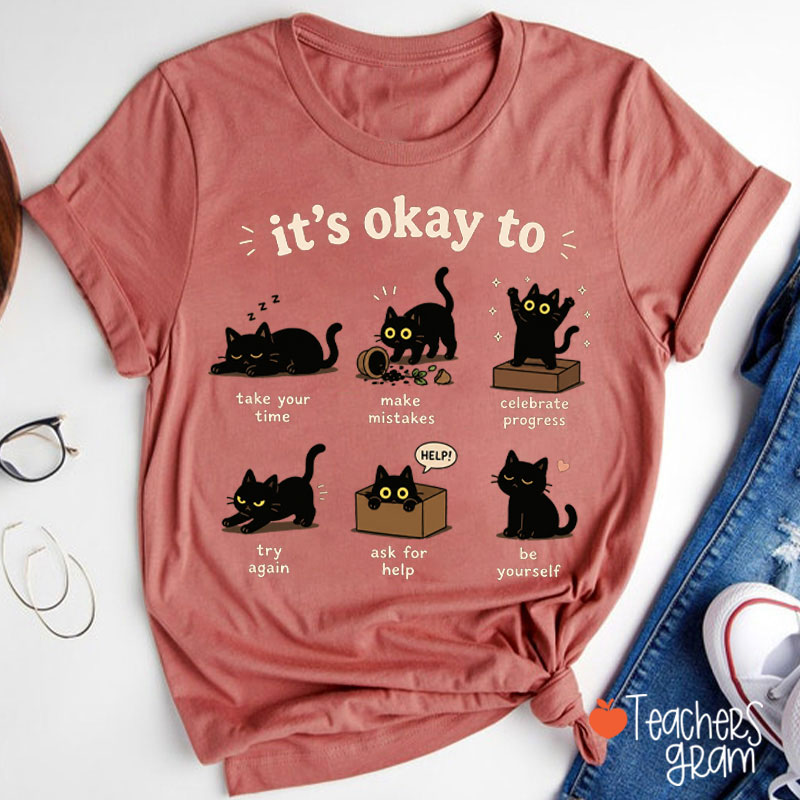 Black Cats It's Okay To Take Your Time Teacher T-Shirt