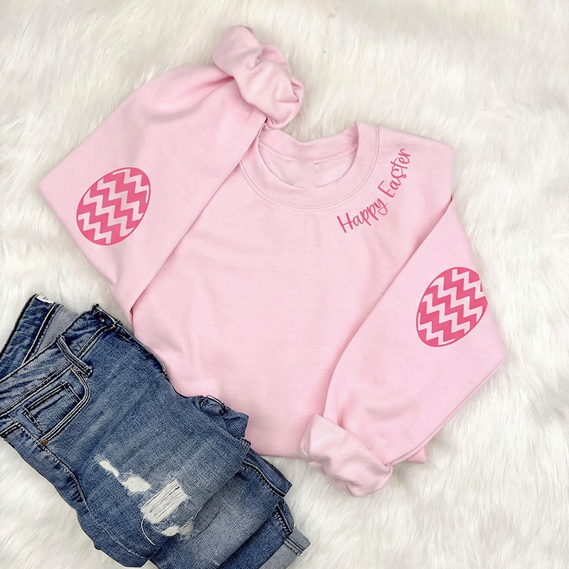 Happy Easter Teacher Sleeve Print Sweatshirt