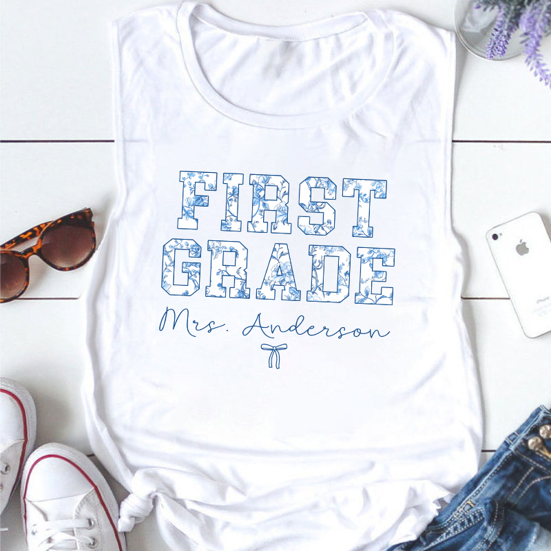 Personalized Name And Grade Trendy Teacher Tank Top