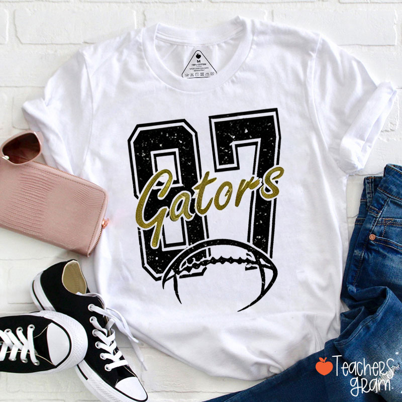 Personalized Mascot Sport Number Name Vintage Distressed Large Teacher T‑Shirt