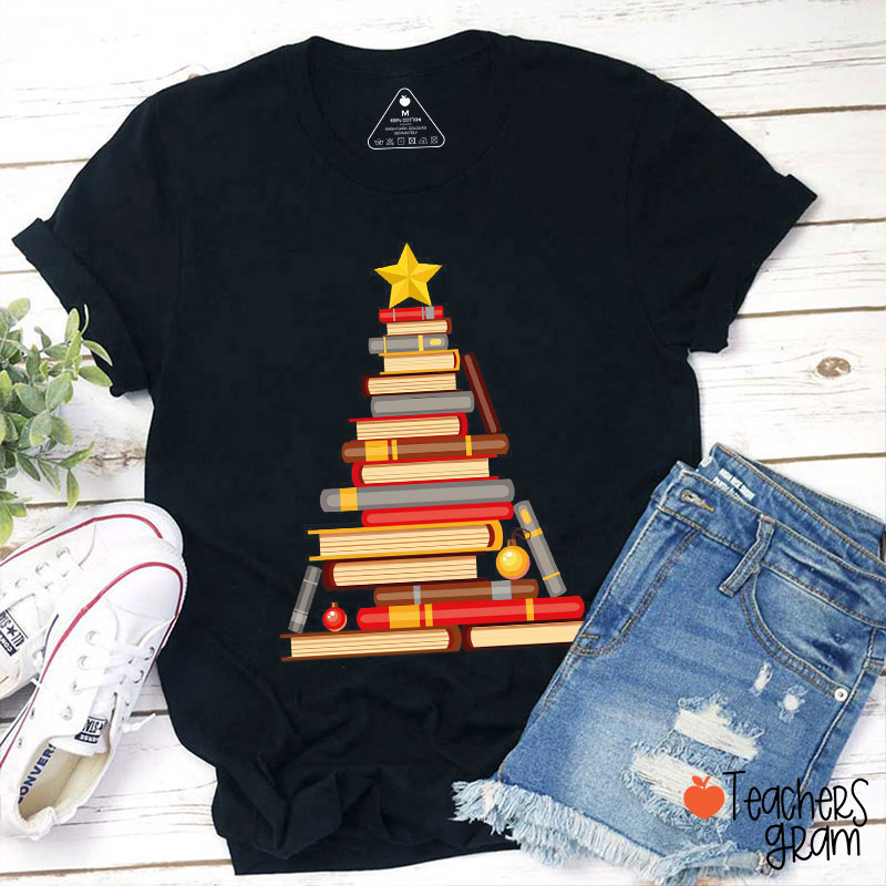 Books Christmas Tree Teacher T-Shirt