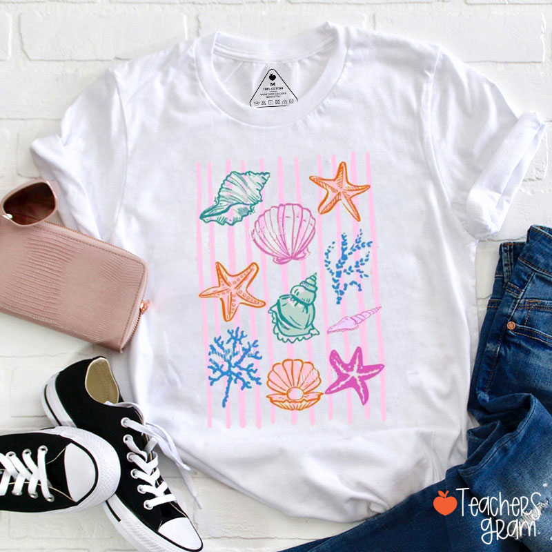 Beach Seashell Starfish Coral Teacher T-Shirt