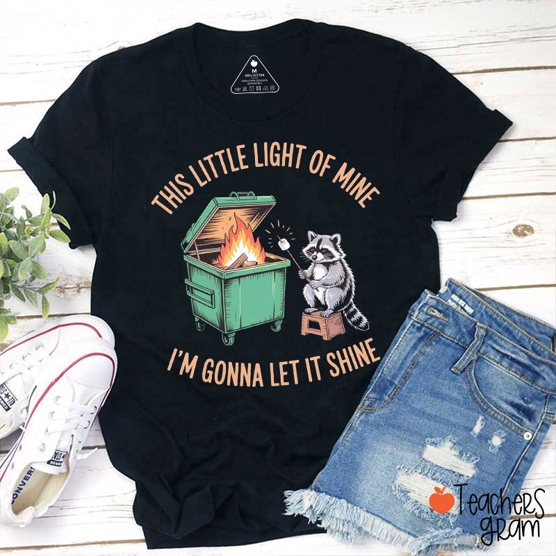 Funny Raccoon This Little Light Of Mine Teacher T-Shirt