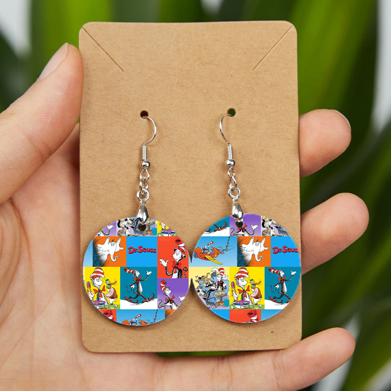 Colorful Cartoon Characters Teacher Wooden Earrings
