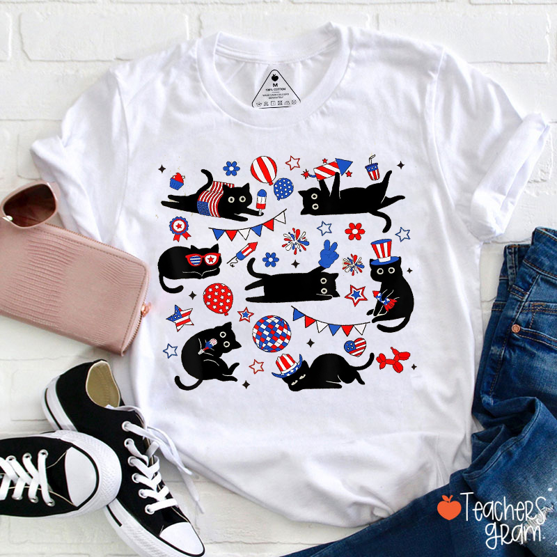 Cat Lovers USA Patriotic Teacher T-Shirt