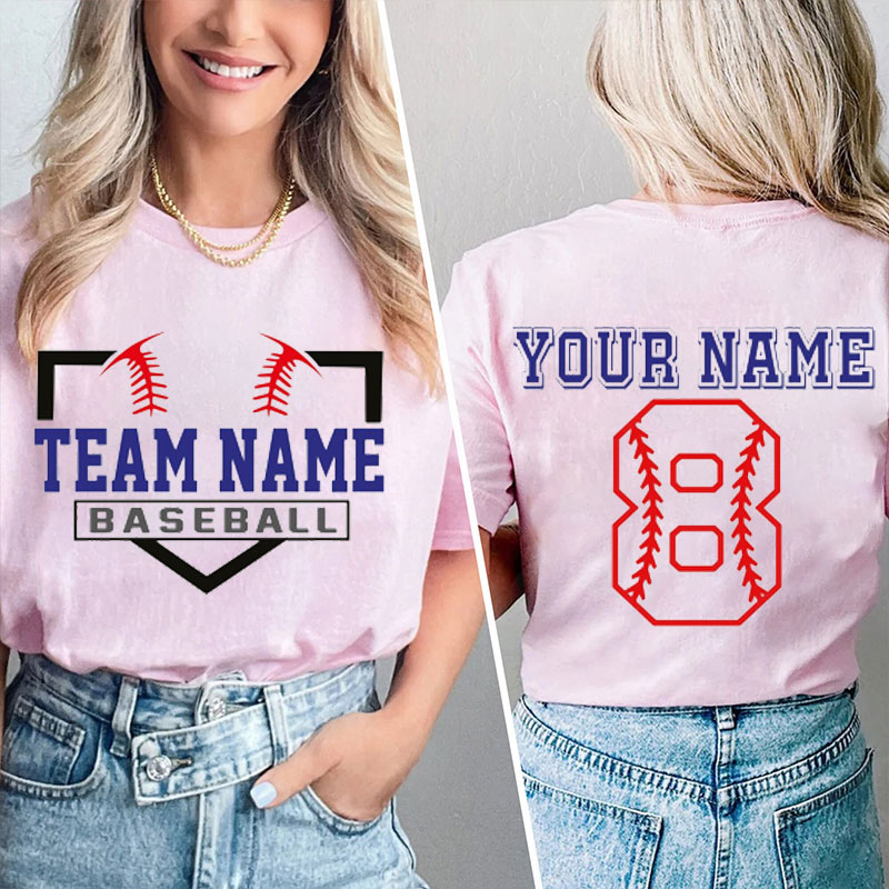Personalized Team Name And Your Name On Baseball Teacher Two Sided T-Shirt