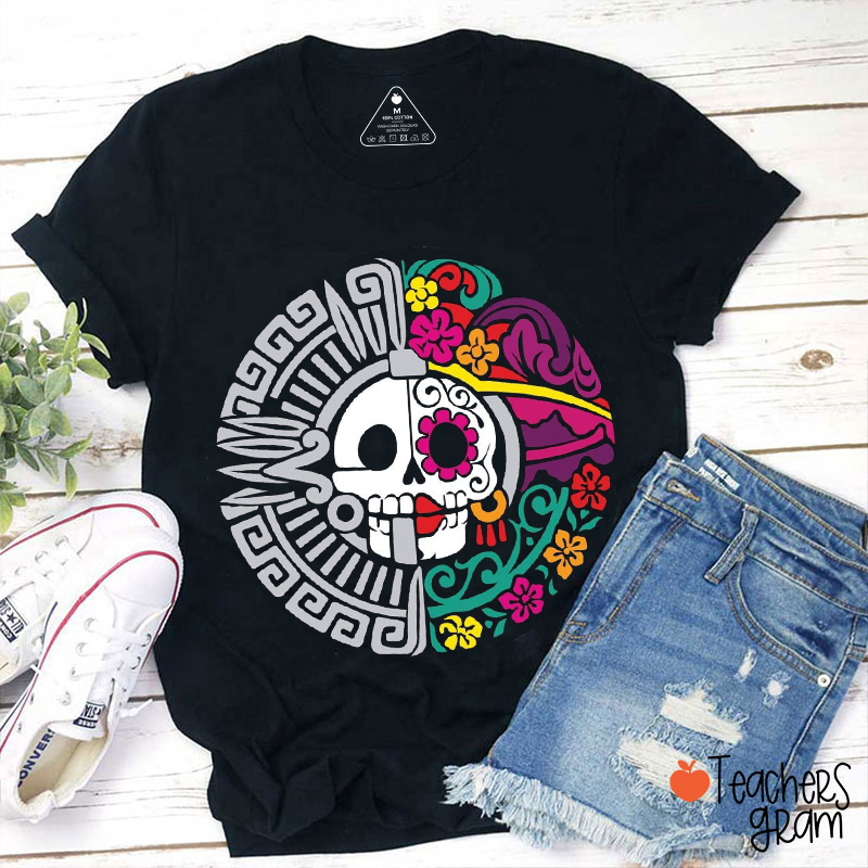 Dia De Los Muertos Flowers Skull Spanish Teacher T-Shirt