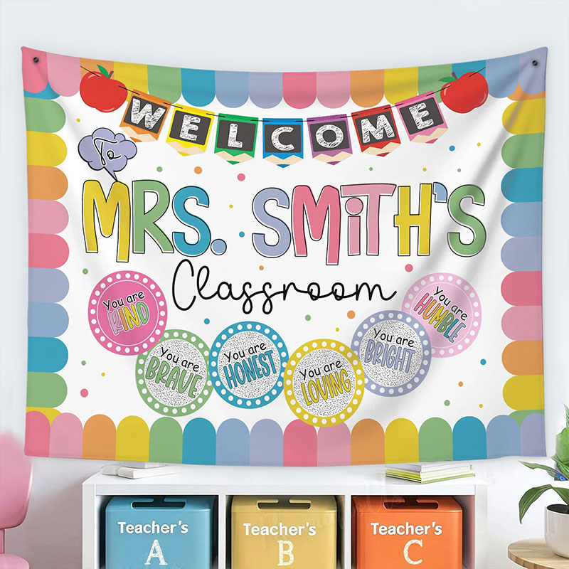 Personalized Groovy Teacher Classroom Tapestry