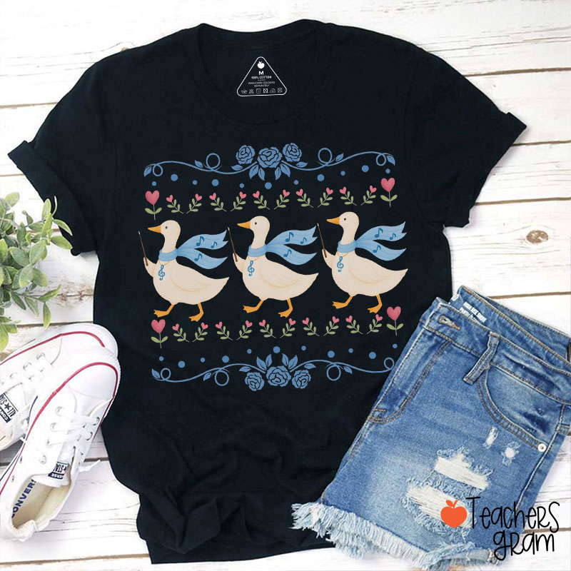 Conductor Ducks Musical Note Floral Teacher T-Shirt