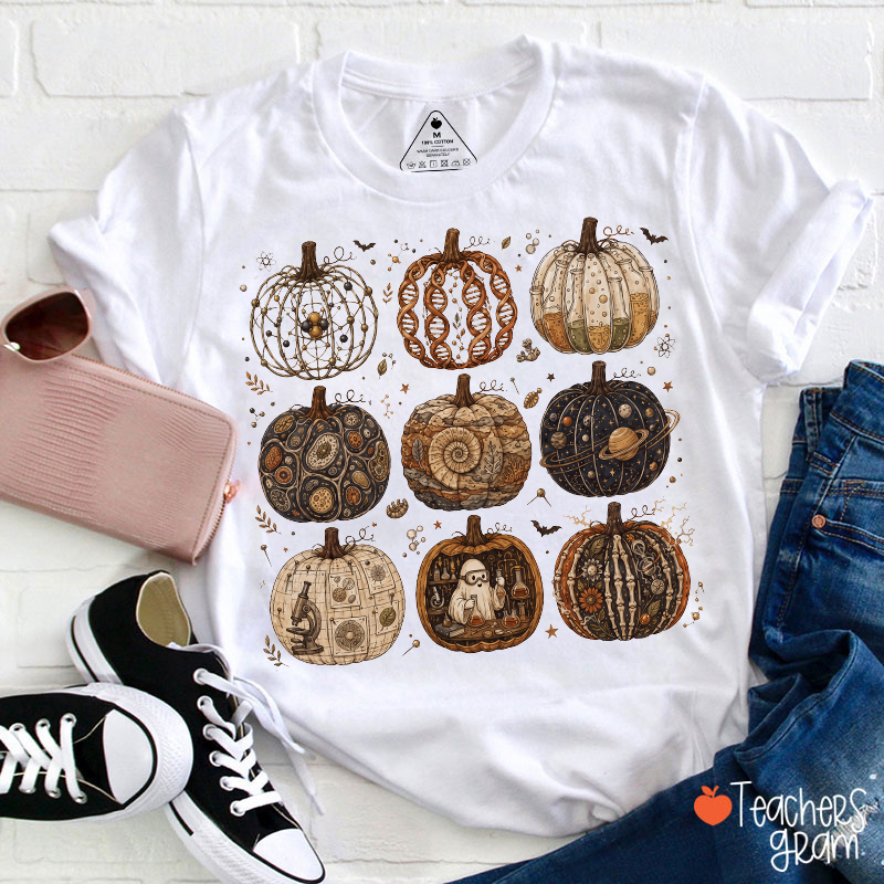 Vintage Biology Chemistry Astronomy Science Pumpkin Teacher T-Shirt