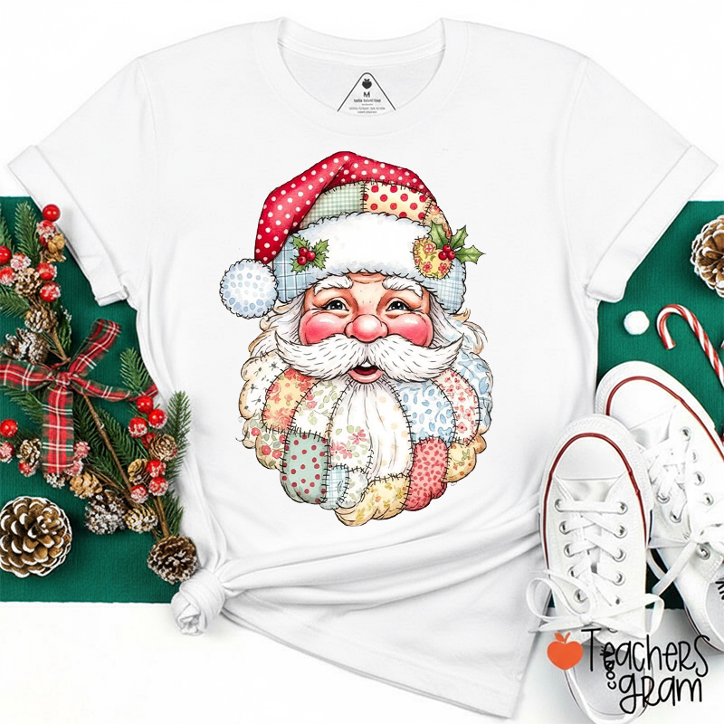 Patchwork Santa Claus Teacher T-shirt