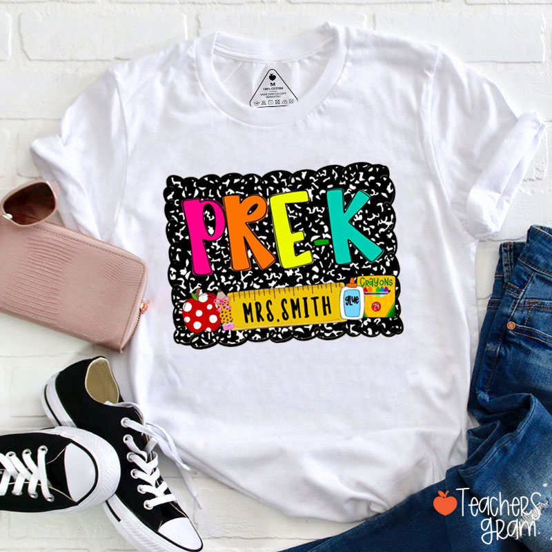Personalized Name Apple Ruler First Day Of School Teacher T-Shirt