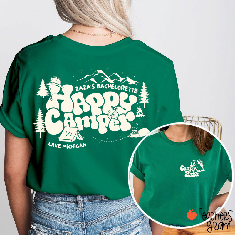 Personalized Happy Camper Teacher Two Sided T-Shirt