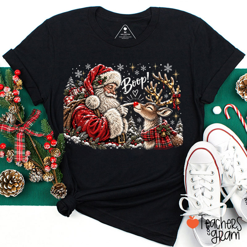 Santa Boop Reindeer Christmas Teacher T-Shirt