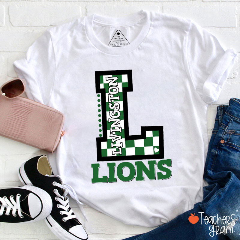 Personalized Mascot Or School Name Checkered Teacher T-Shirt
