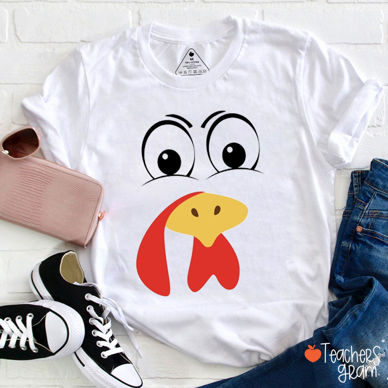 Personalized Turkey Face Thanksgiving Party Teacher T-Shirt
