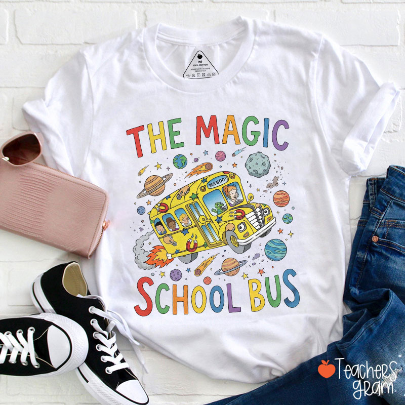 School Bus Space Cartoon Teacher T-Shirt