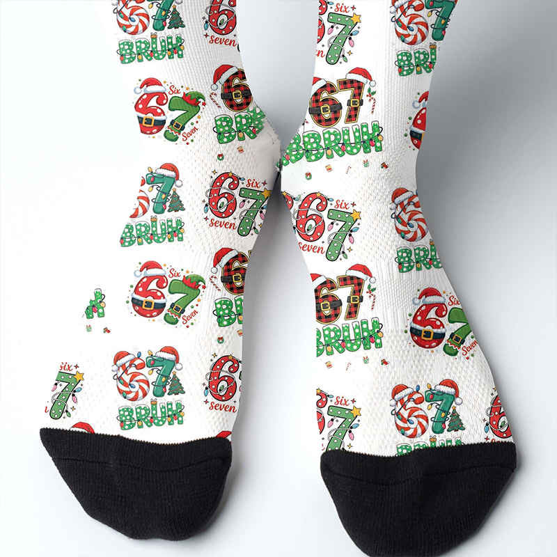 Funny Christmas Six Seven Teacher Socks