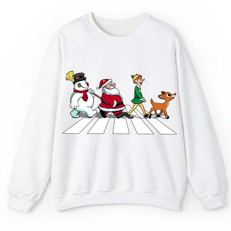 Santa Claus And His Friends Crossing The Road Teacher Sweatshirt