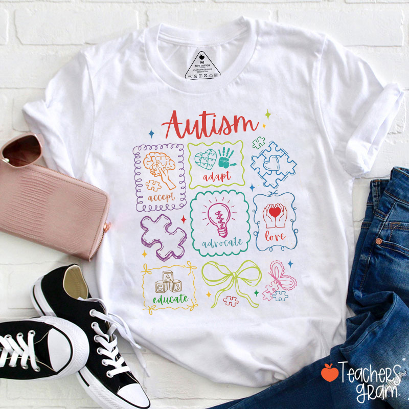 Autism Accept Adapt Advocate Love Educate Teacher T-Shirt