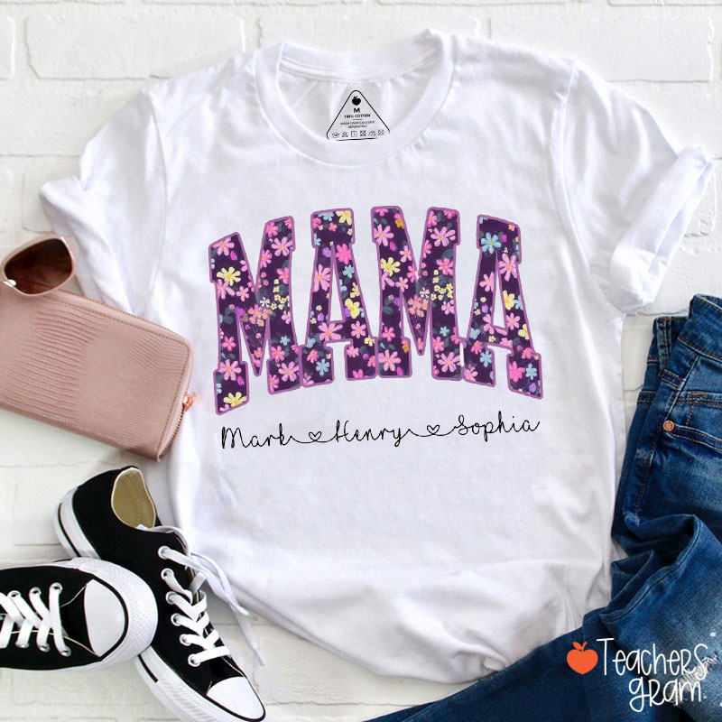 Personalized Floral Mama Mothers Day Teacher T-Shirt