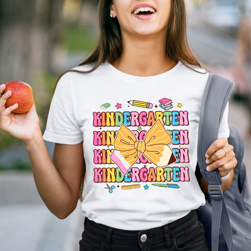 Personalized Grade Bow Cute Icon Teacher T-Shirt