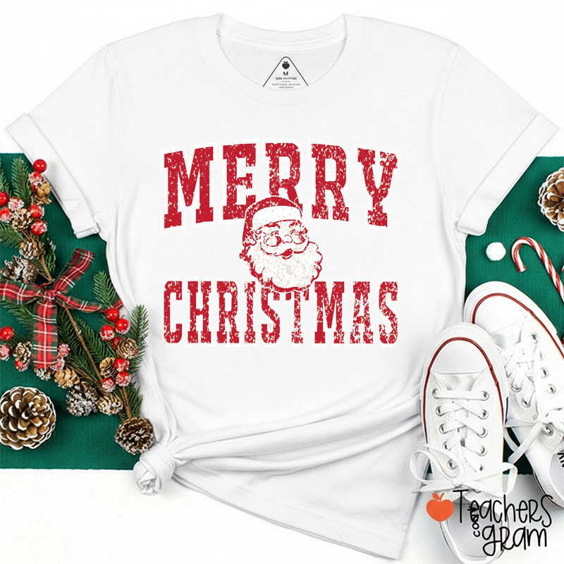 Retro Merry Christmas Santa Teacher T-Shirt