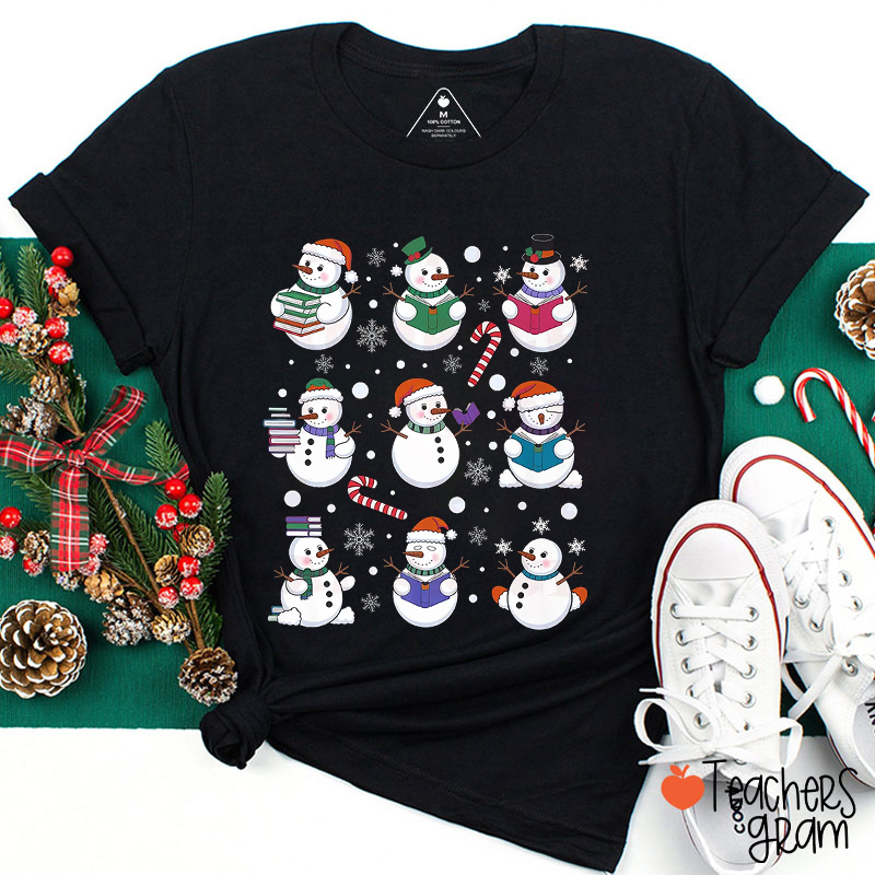 Reading Book Snowman Teacher T-Shirt
