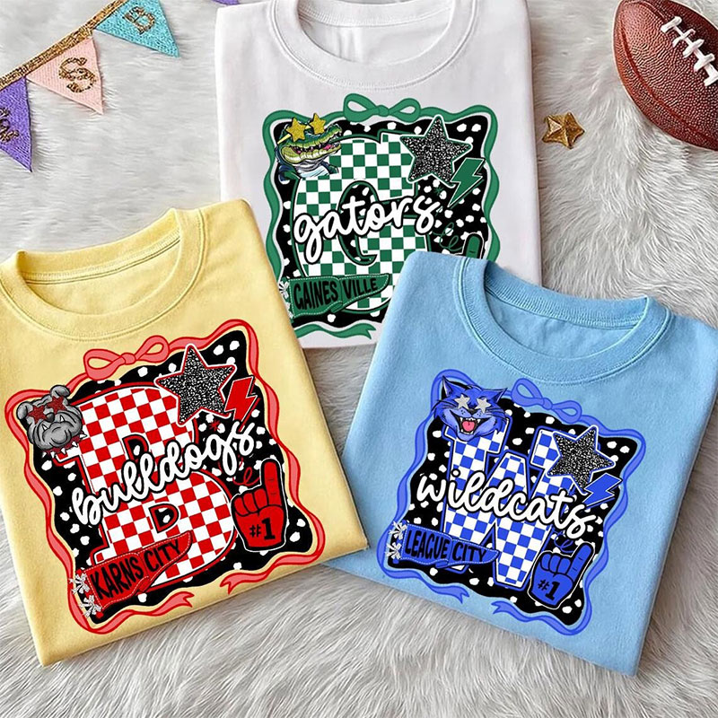 Personalized Mascot Checkerboard Background School Spirit Teacher T-Shirt