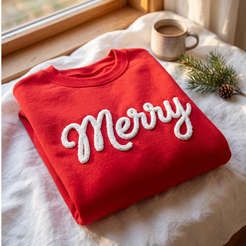 Personalized Merry Chenille Embroidery 3D Chenille Embroidery Teacher Sweatshirt