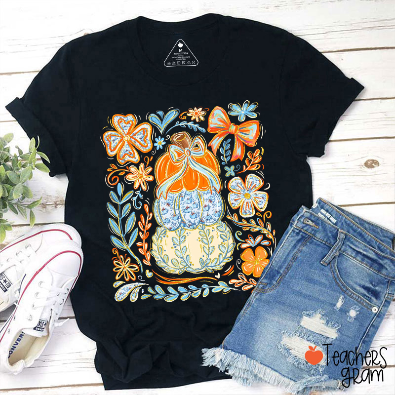 Preppy Brushstroke Pumpkin Teacher T-Shirt