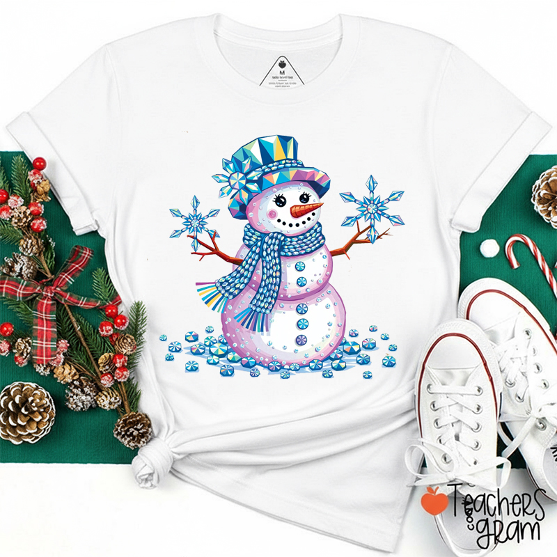 Sparkle Faux Rhinestone Snowman Teacher T-Shirt