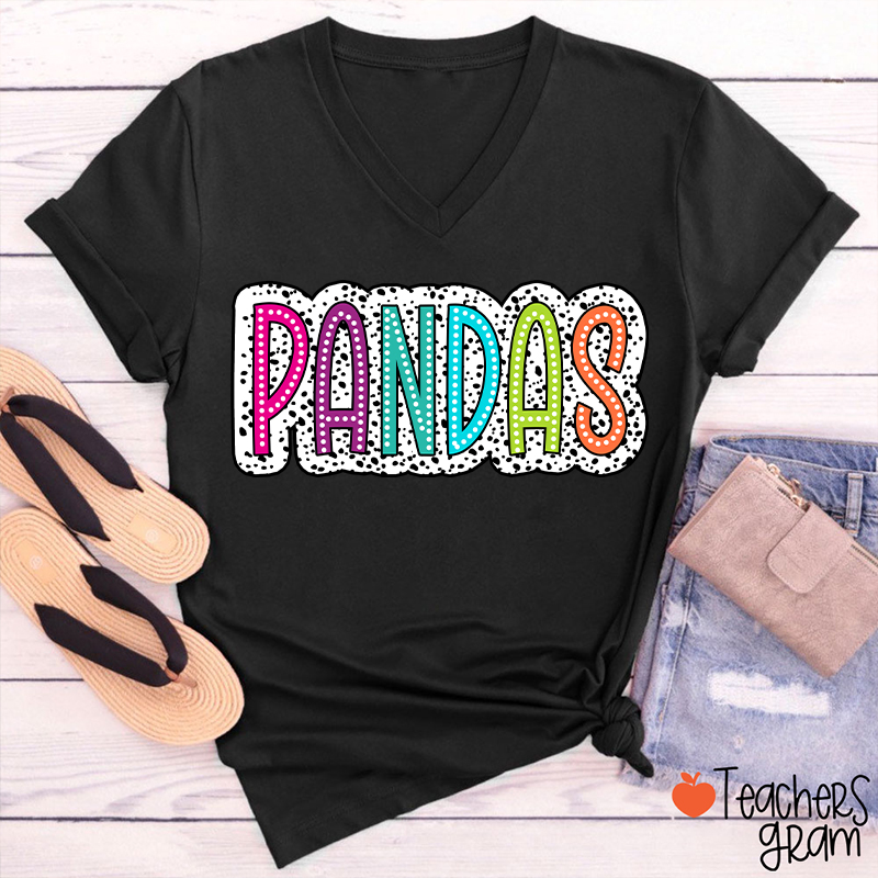 Personalized Mascot Polka Dot Game Day Teacher Female V-Neck T-Shirt