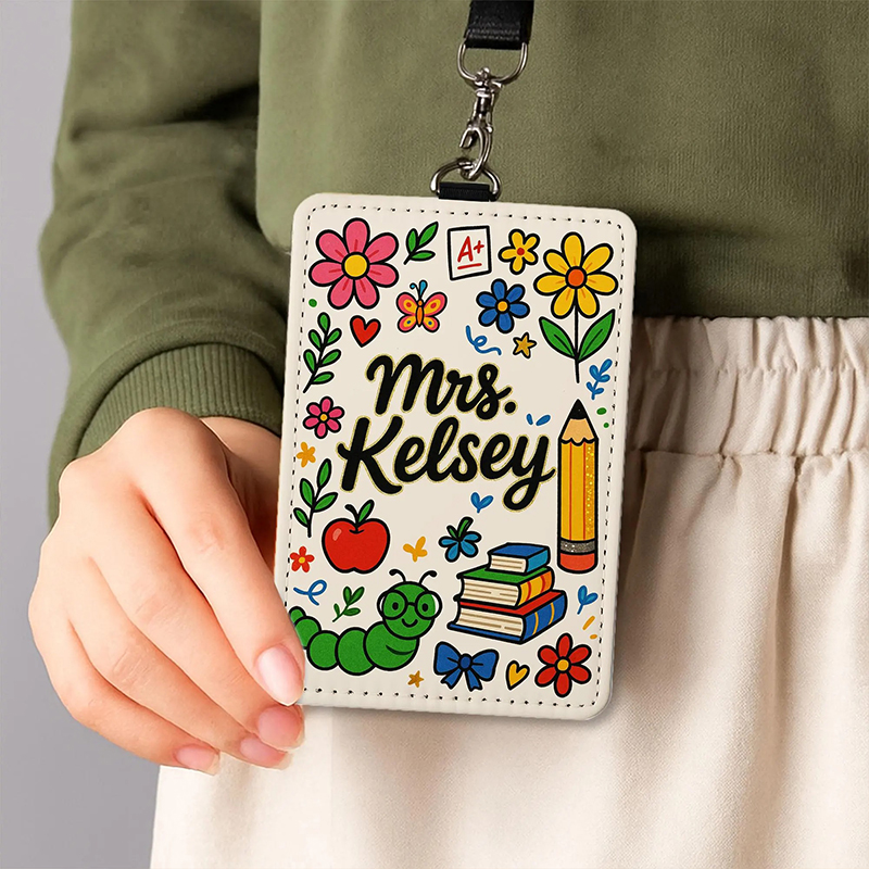 Personalized Name Flower Caterpillar Teacher Card Holder