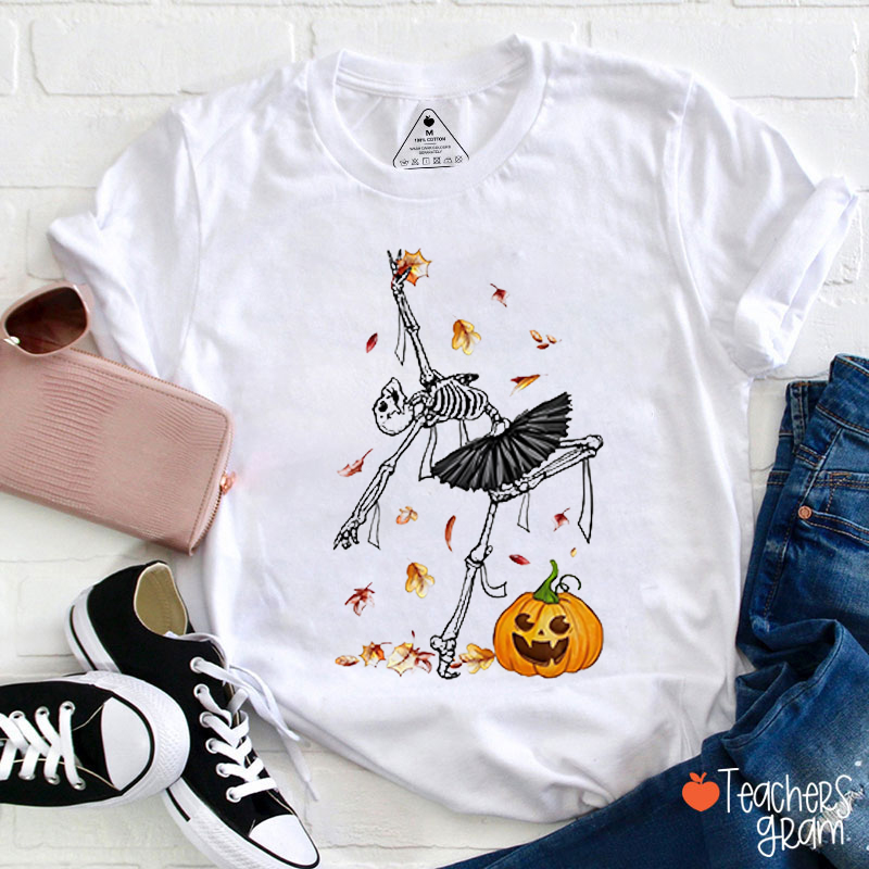 Pumpkin Leaves Ghost Ballet Dance Teacher T-Shirt
