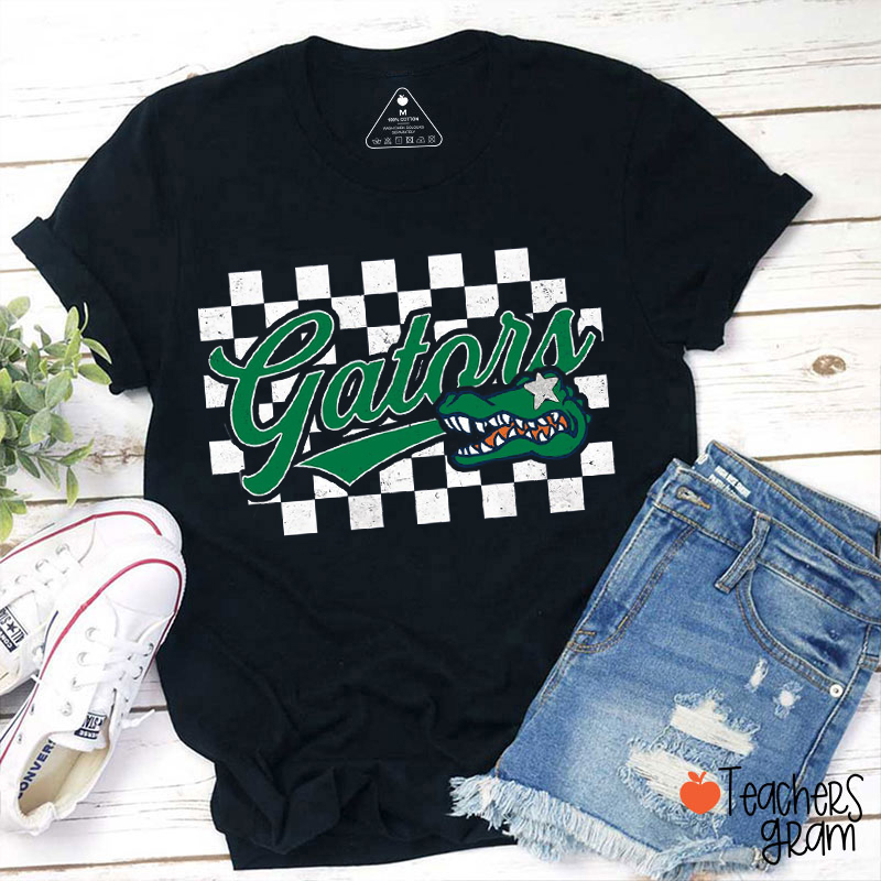 Personalized  Mascot Checkered Ribbon Game Day Teacher T-Shirt