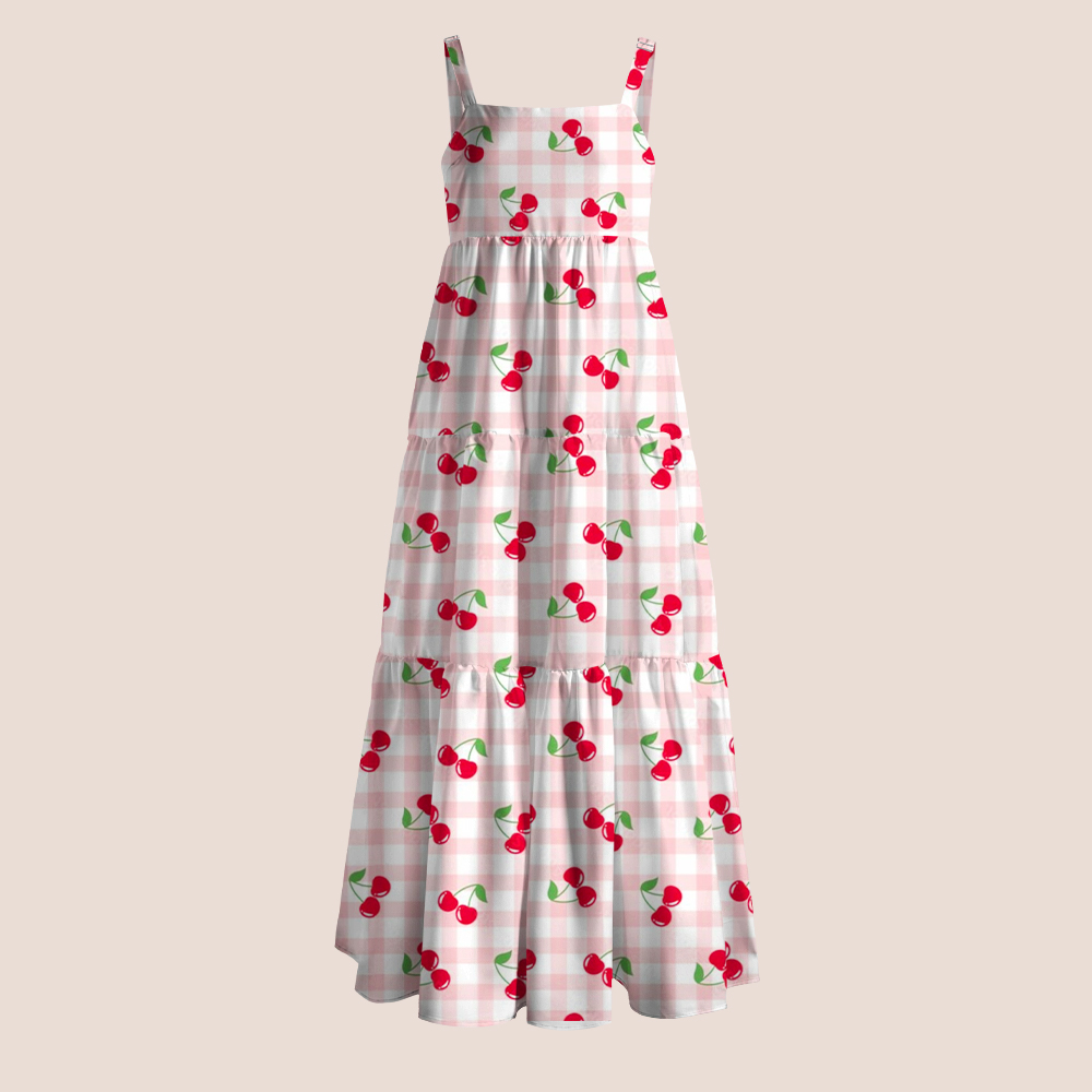 Pink Gingham Cherry Print Teacher Slip Dress