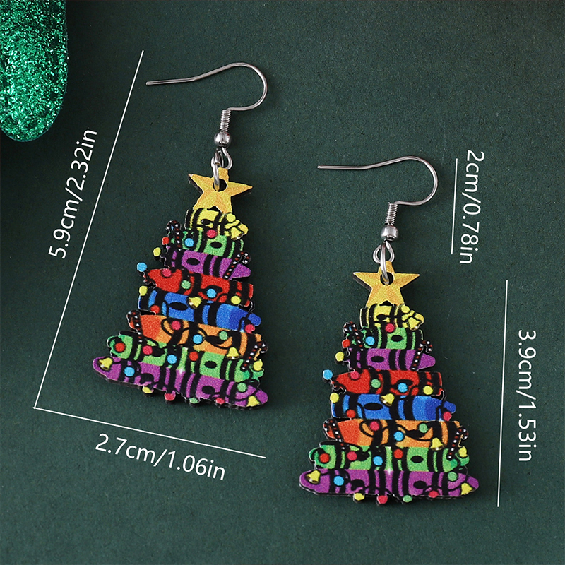 Crayon Book Christmas Tree Teacher Wooden Earrings