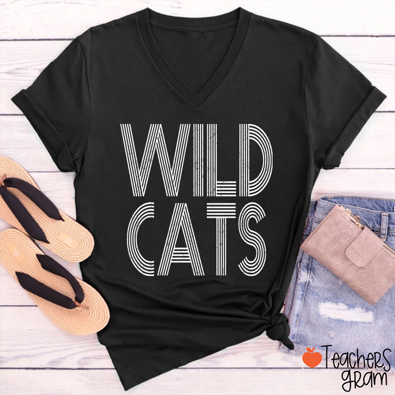 Personalized Mascot Simple Line Fonts School Spirit Teacher Female V-Neck T-Shirt