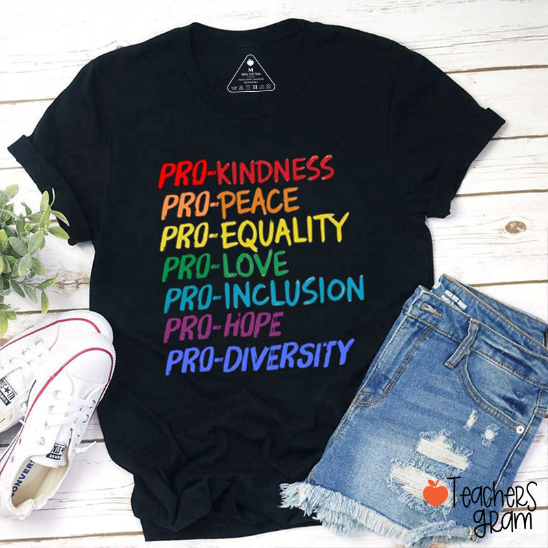 Pro Kindness Pro Peace Pro Equality Pro Love Teacher T-Shirt